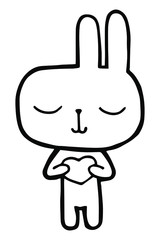 Vector illustration. Cartoon rabbit. Cute character. Rabbit with a heart in his hands. Coloring page. Emotions Stickers Black line. Use for kids stuff. Love, romance and friendship. Joy and happiness.