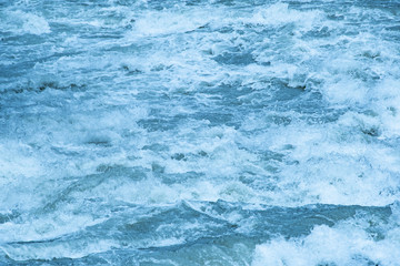 rough ocean waves, stormy sea surf, fast flowing mountain river