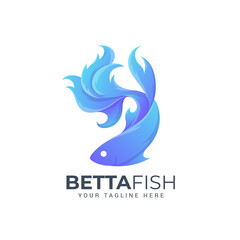 Betta fish abstract layer shape blue 3d gradient overlay logo template