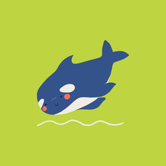 Fototapeta premium Cute flat killer whale drawing. Adorable little cartoon orca vector illustration. Childish rare animal wild ocean concept