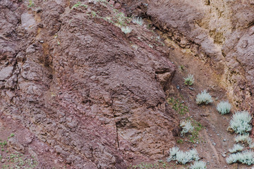 clay hillside with traces of soil erosion, climate change, loss of fertile land and pastures due to drought