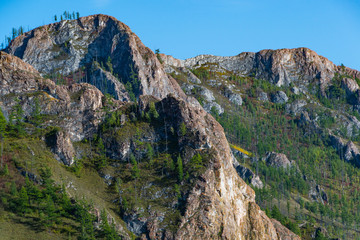 rocky mountains on horizon, valley for hiking and tourism