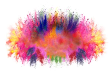 Foto op Canvas colorful rainbow holi paint color powder explosion isolated on white wide panorama background © piyaphong
