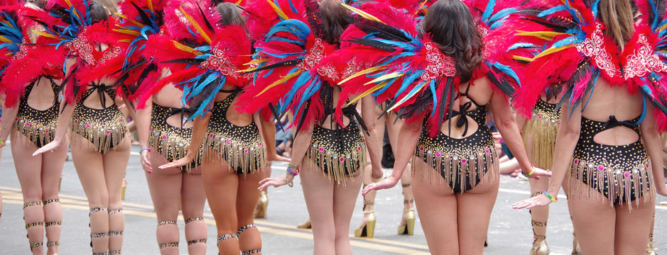 View Of A Group Of Dancers Getting Ready To Perform In The Yearly Santa Barbara Solstice Parade Through Downtown On State Street