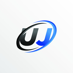 Initial Letters UJ Logo with Circle Swoosh Element