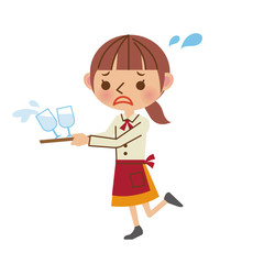 つまづいて飲み物をこぼすウェイトレス