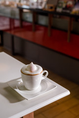 black coffee put on white table