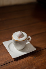 black coffee put on white table