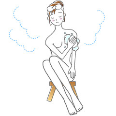 身体を洗う女性のシンプルイラスト