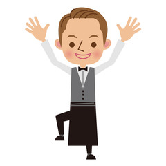 バンザイをするウェイター