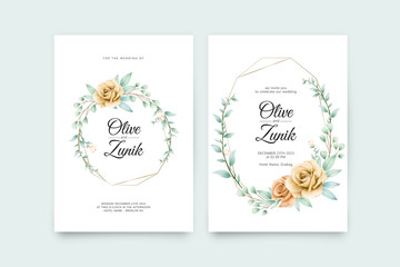 Geometric wedding card template with beautiful floral watercolor decoration