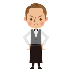 厳しい表情のウェイター