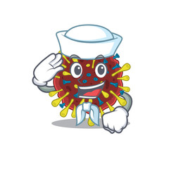 Cute corona virus molecule Sailor cartoon character wearing white hat