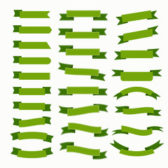 Obraz premium Set of green ribbons and banner with frame on white background.