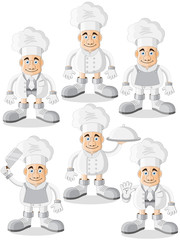 Set of cute cooks. Isolated on white background. Vector illustration.