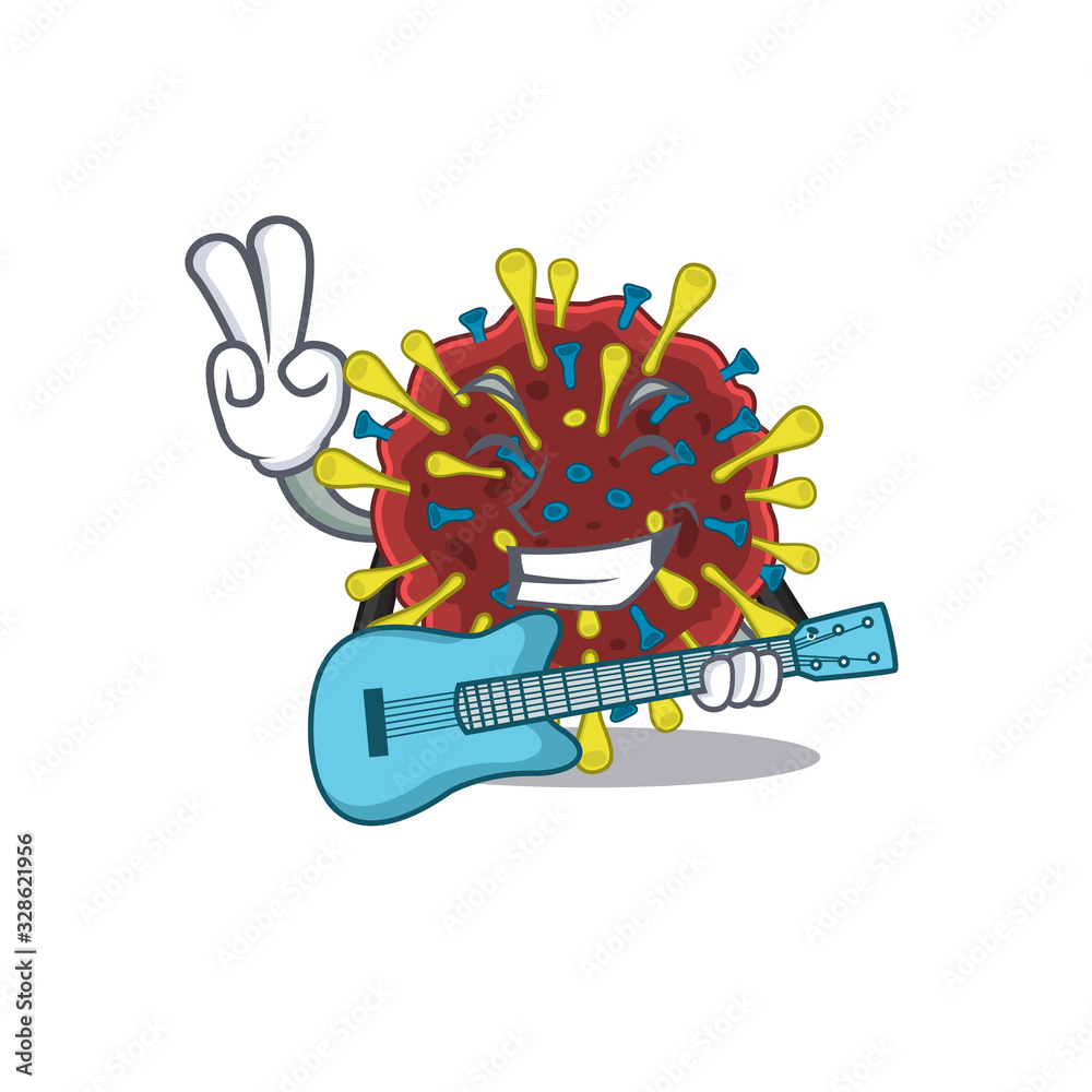 Poster Supper cool corona virus molecule cartoon playing a guitar