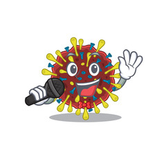 Cute corona virus molecule sings a song with a microphone