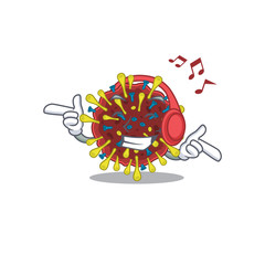 enjoying music corona virus molecule cartoon mascot design