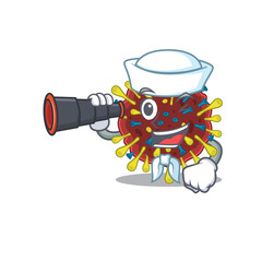 Corona virus molecule in Sailor cartoon character design with binocular