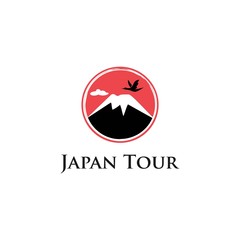 Japan Tour Logo Design with Fuji Mountain Vector