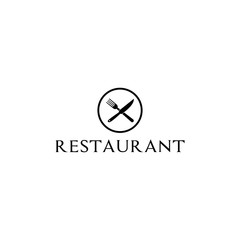 Modern Restaurant Logo Design with Knife, Fork, Spoon, and Plate Icon in Retro Style for Cafe, Kitchen, and Food Business Branding