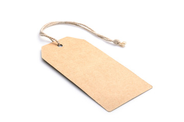 Blank cardboard tags for product. Studio shoot isolated on white background