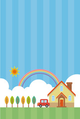 Naklejka premium 青空と家と車