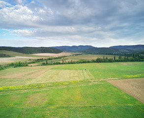Fototapeta na wymiar Scenic aerial view of beautiful landscape of the agrecultural valley