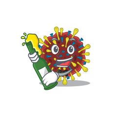 Corona virus molecule with bottle of beer mascot cartoon style