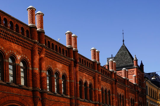 Stockholm, Sweden March 7, 2020 The facade of the newly renovated Ostermalm Saluhall