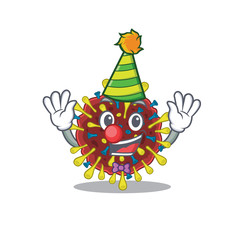 Cute and Funny Clown corona virus molecule cartoon character mascot style