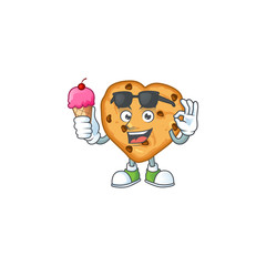 cartoon character of chocolate chips love enjoying an ice cream