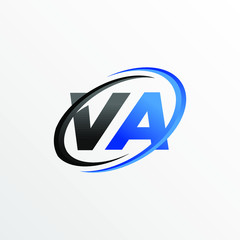 Initial Letters VA Logo with Circle Swoosh Element