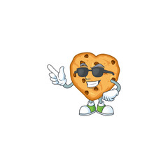 Cute chocolate chips love cartoon character design style with black glasses