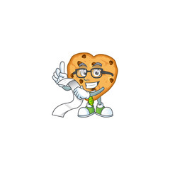 Fototapeta premium cartoon character of chocolate chips love holding menu on his hand