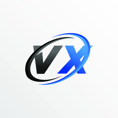 Initial Letters VX Logo with Circle Swoosh Element