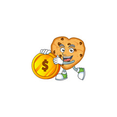 mascot cartoon character style of chocolate chips love showing one finger gesture