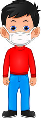 cute Boy cartoon wearing breath mask 
