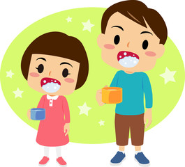 うがいをする男の子と女の子のイラスト