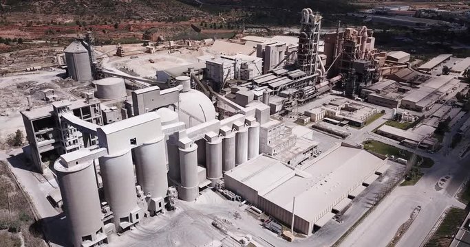 BUNOL, SPAIN - APRIL 24, 2019: Top view of a cement factory near the city Bunol. Spain