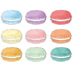 It is a watercolor illustration of a delicious macaroon