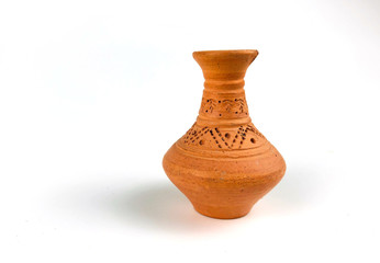 Brown clay vase, isolated on white background