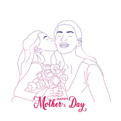 Colorful silhouette mom and child vector