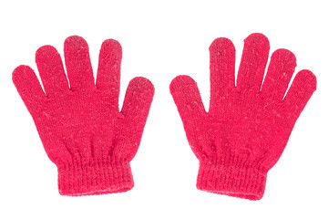 Two Kids Winter Finger Gloves. Warm Stretchy Comfortable Gloves. Girls or Boys Glove. Pair of knitted gloves. Isolated on white background. With clipping (vector) path. On white bg. Baby gloves