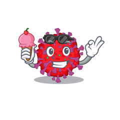 cartoon character of coronavirus particle holding an ice cream