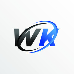 Initial Letters WK Logo with Circle Swoosh Element