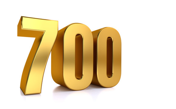 seven hundred, 3d illustration golden number 700 on white background and copy space on right hand side for text