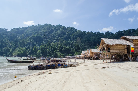 The Moken Sea Gypsy Village at Koh Surin on the Mu Ko Surin National Park, Surin Islands of Thailand.