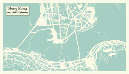 Hong Kong China City Map in Retro Style. Outline Map.