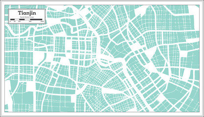 Tianjin China City Map in Retro Style. Outline Map.